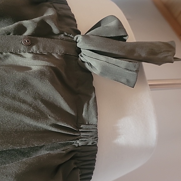 FREE PEOPLE Large Olive Green Button Down Bat Wing Bohemian Hippie Rayon Blouse - Picture 10 of 16